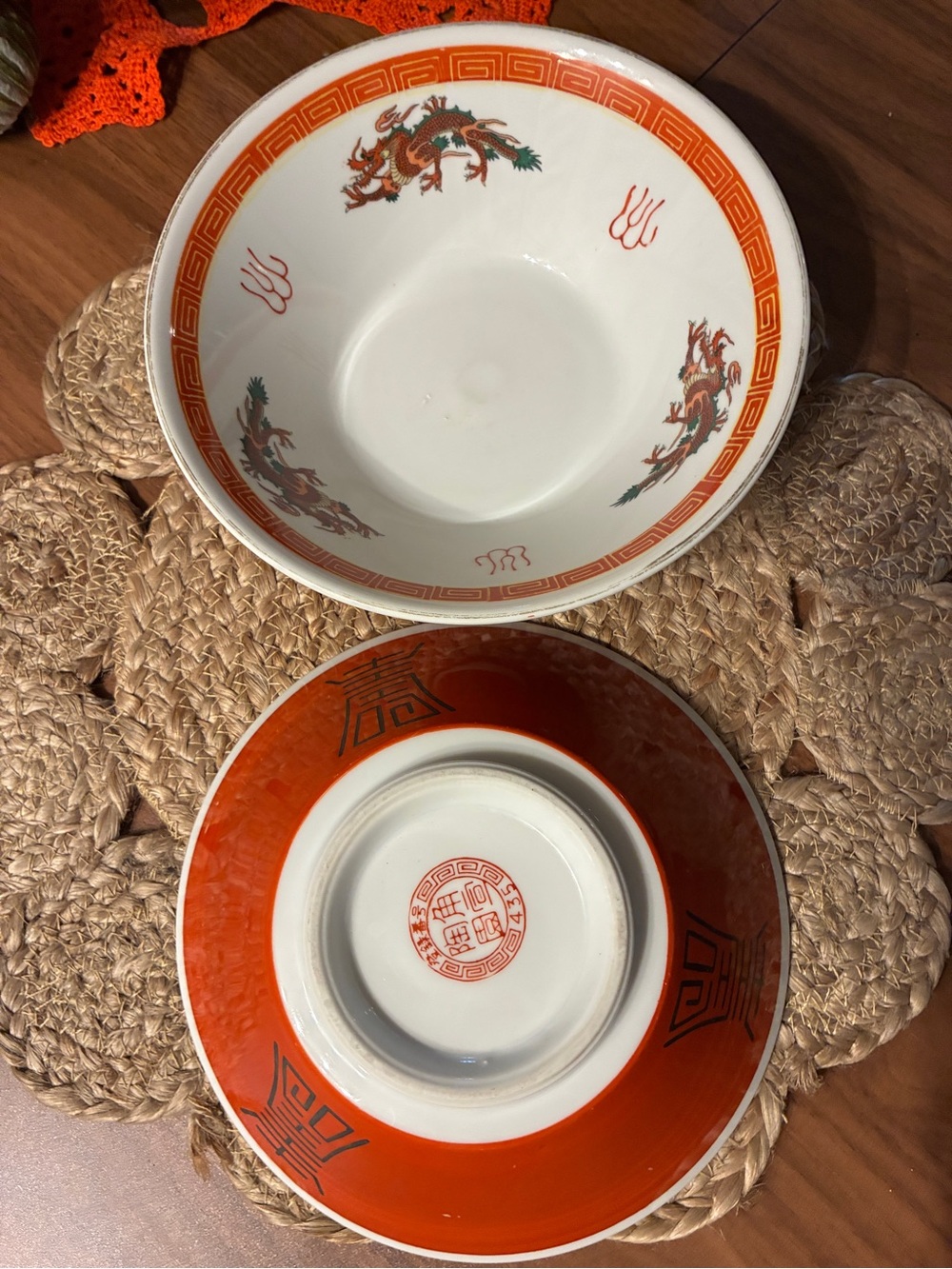 Two traditional style ramen bowls dragons